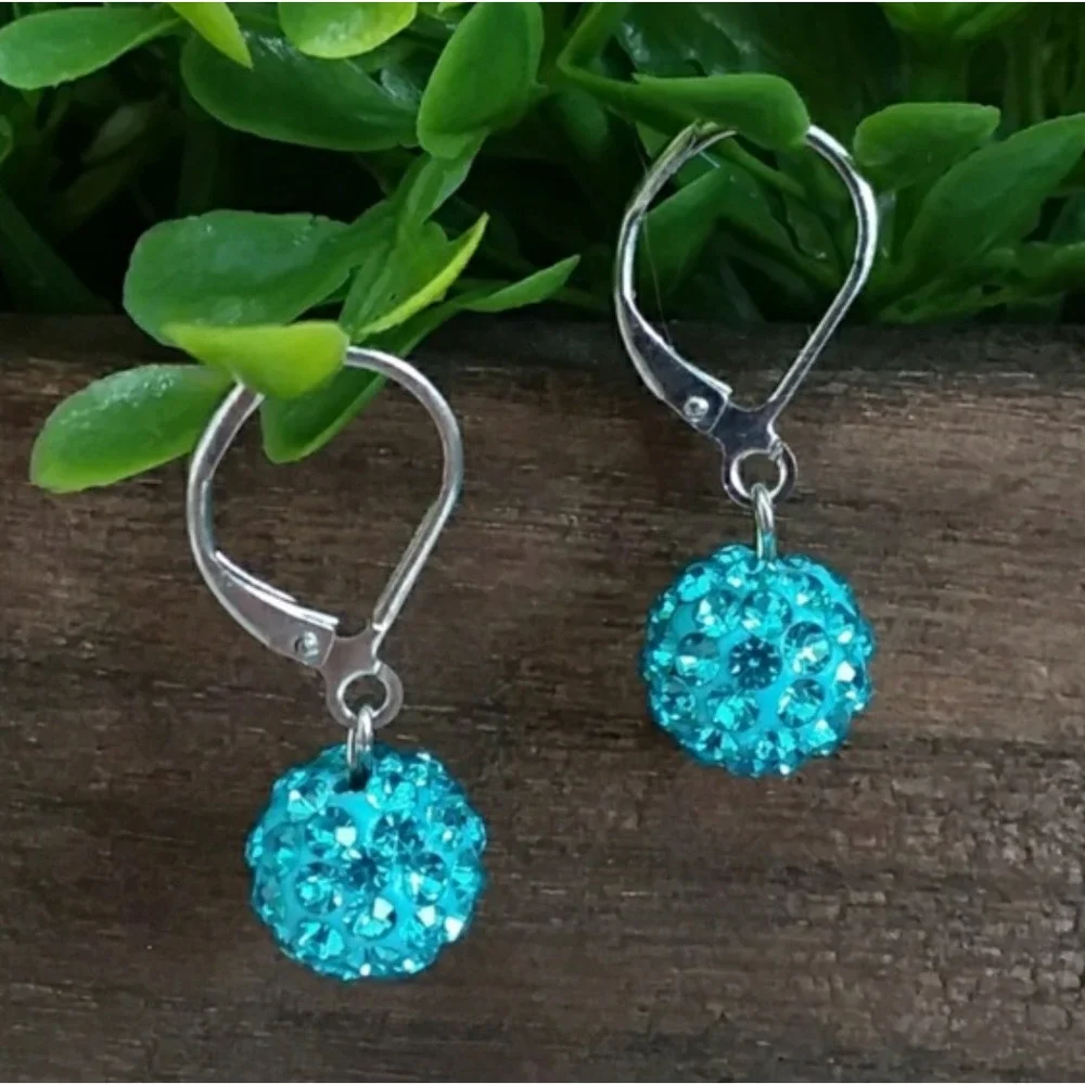 Turquoise Rhinestone Bead Silver Earrings and Necklace Set - NWT - Picture 2 of 3